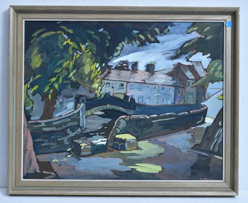 Kitty Wilmer O'Brien (1910-1982) Village Scene with Bridge