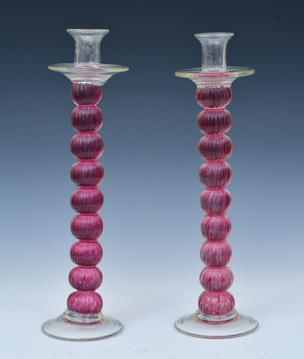 Pair of 15" Murano Venetian Hand Blown Candlesticks