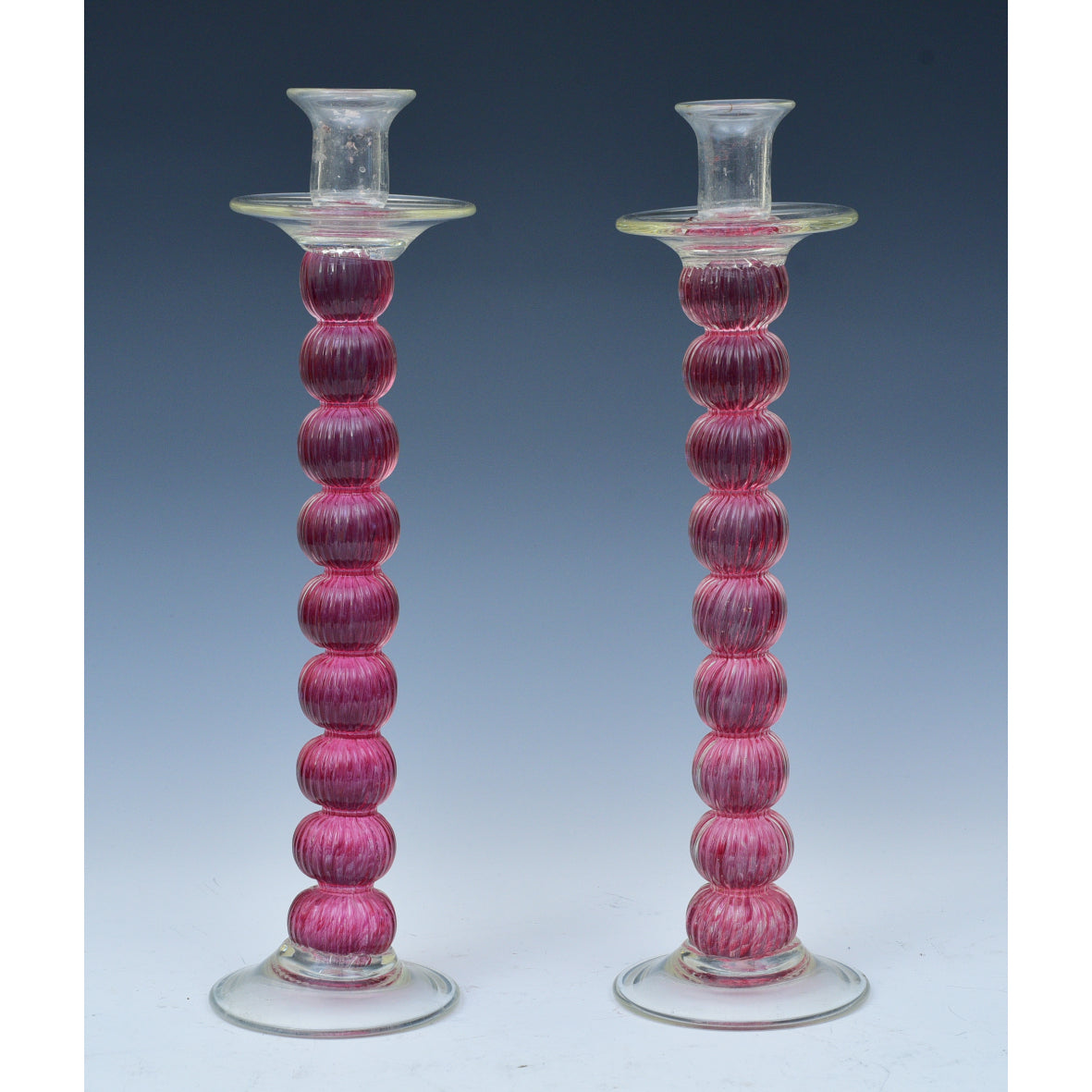 Pair of 15" Murano Venetian Hand Blown Candlesticks