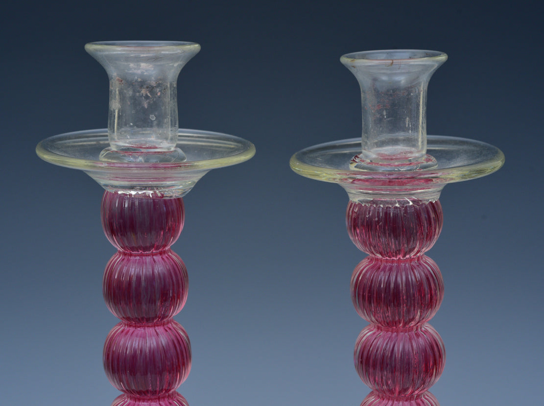 Pair of 15" Murano Venetian Hand Blown Candlesticks