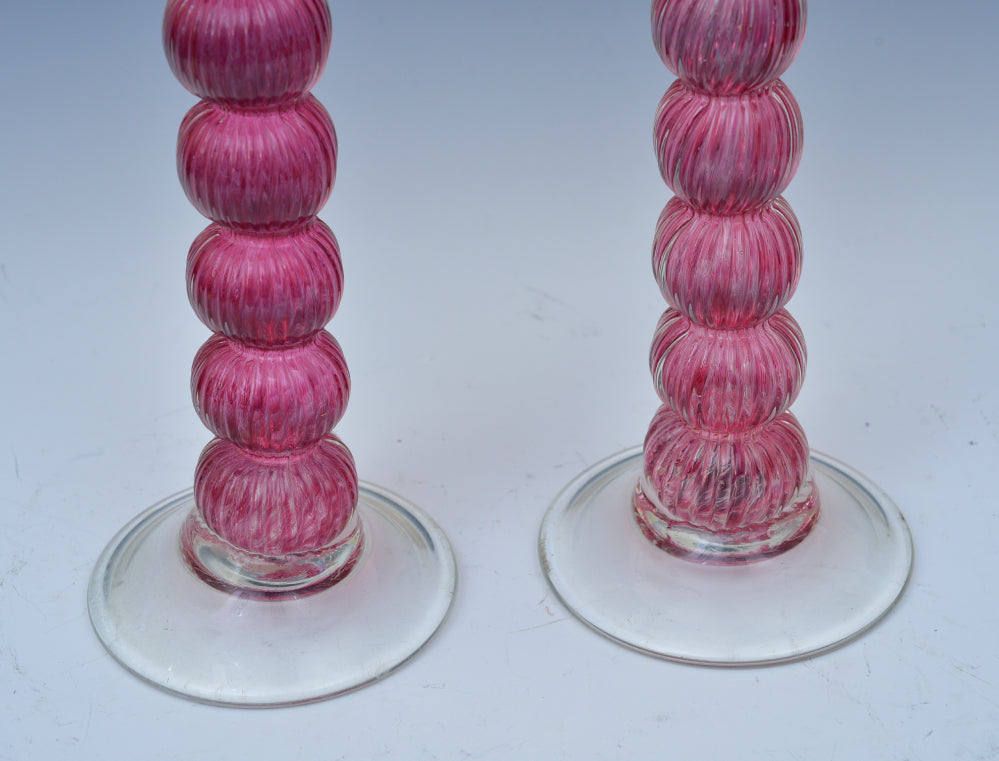 Pair of 15" Murano Venetian Hand Blown Candlesticks