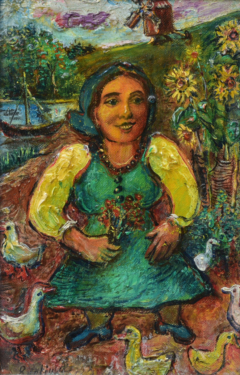 David Burliuk (1882-1967), Girl with Flowers and Ducks